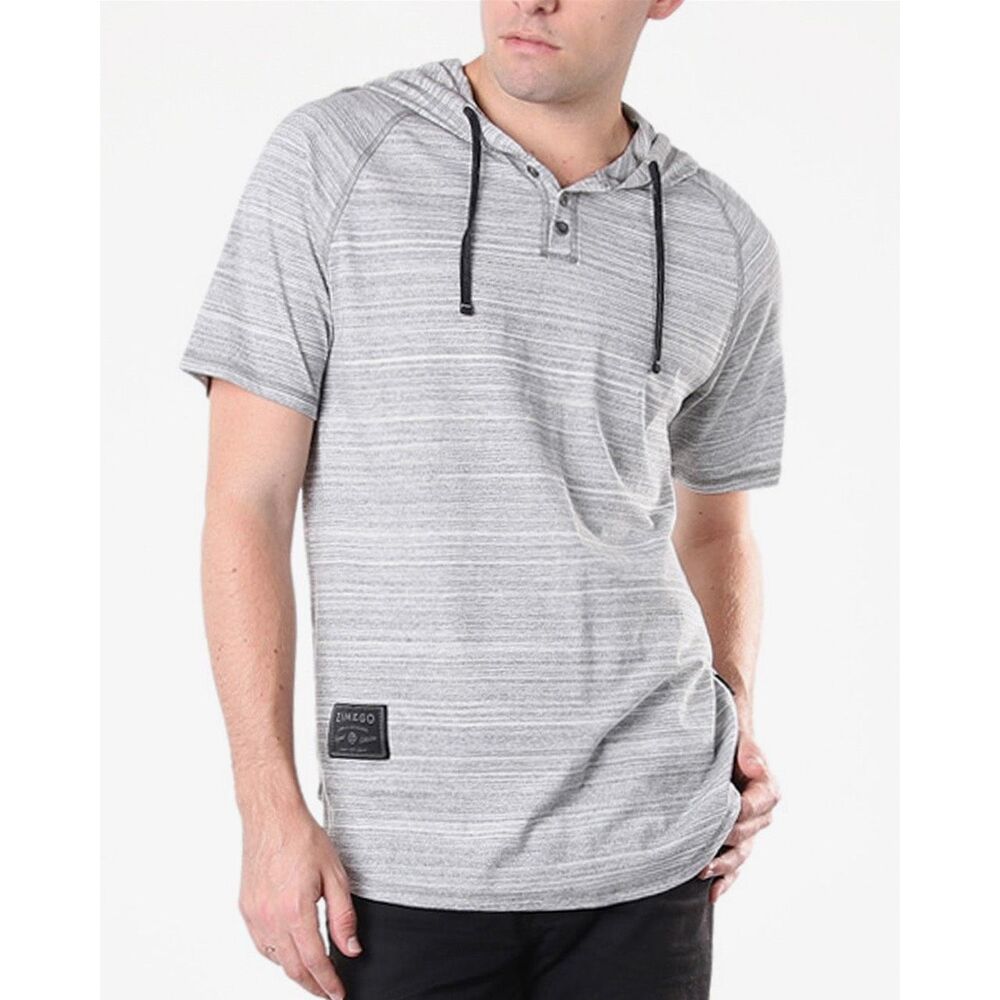 ZIMEGO Short Sleeve Raglan Henley Hoodie Round Bottom Longline T-Shirt Size XXL